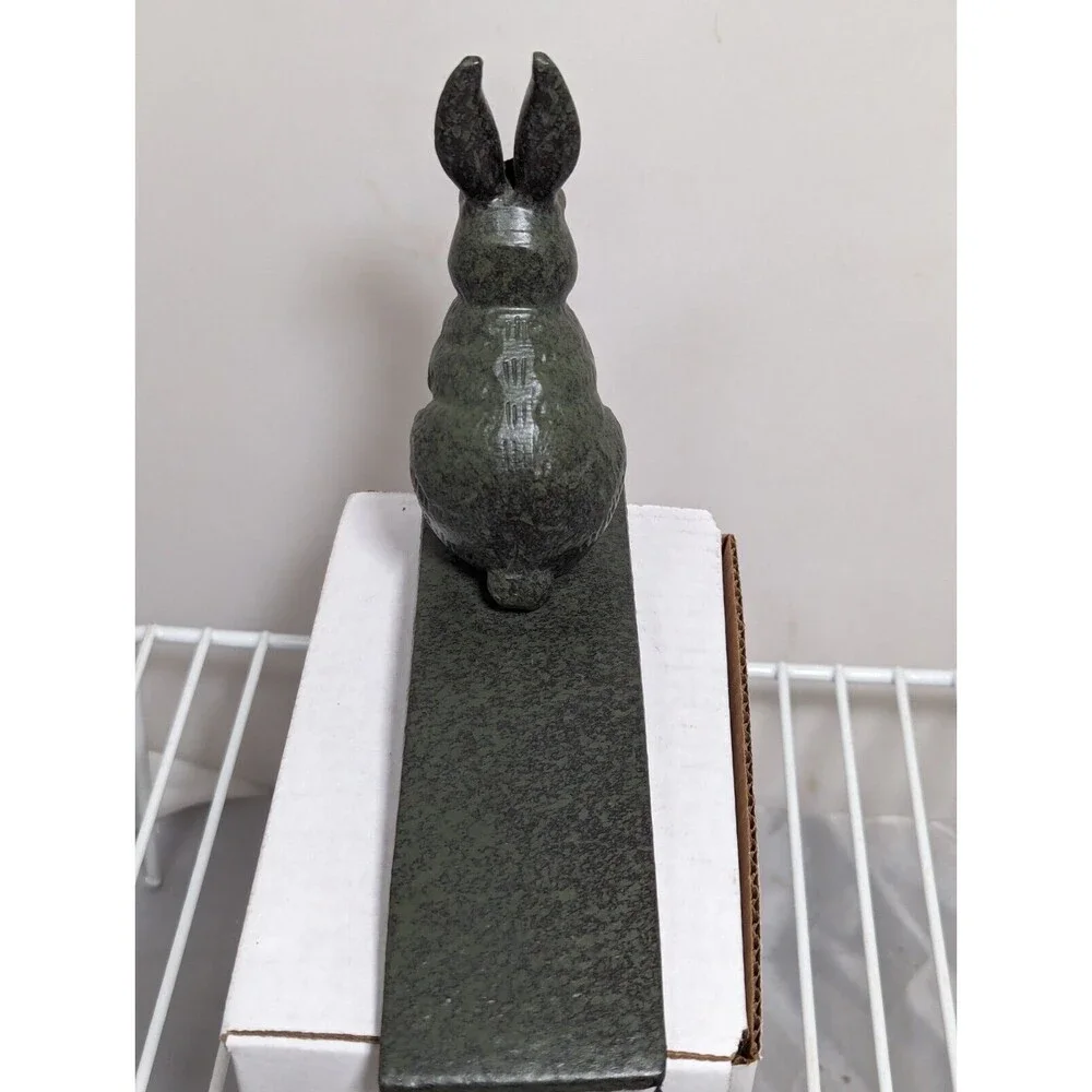 Bunny Rabbit Doorstop Wedge Cast Iron Rustic Antique Turquoise Garden Decor